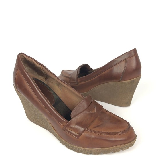 Route 66 Shoes - Vintage Y2K Route 66 Size Chunky Wedge Loafers Academia Lolita Preppy Brown